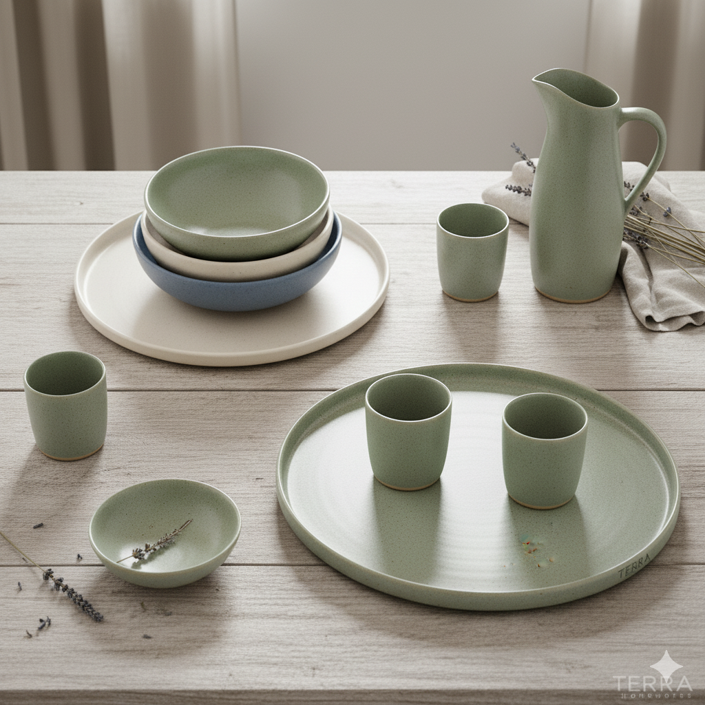 Artisan Earthware Serveware Collection: Sage Green & Coastal Blue - Image 2