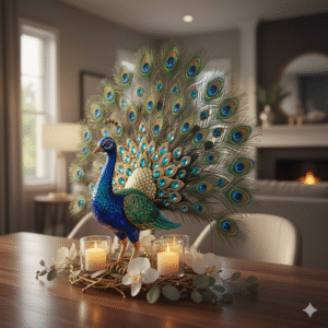 Majestic Handcrafted 3D Peacock Centerpiece - Premium Resin & Crystal Accents