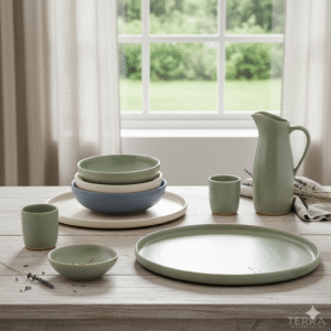 Artisan Earthware Serveware Collection: Sage Green & Coastal Blue