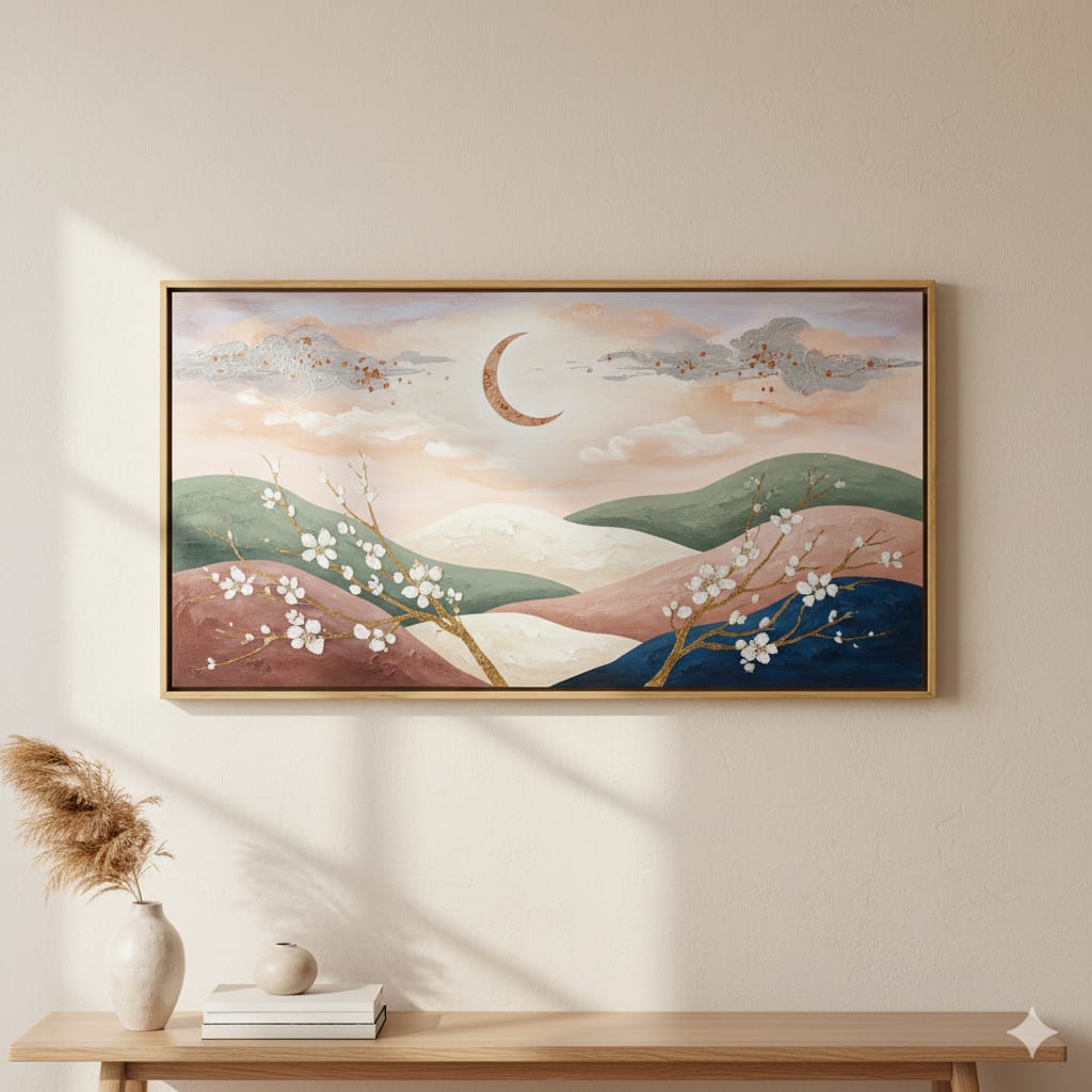 Tranquil Moonlit Blossom – Abstract Nature Wall Art